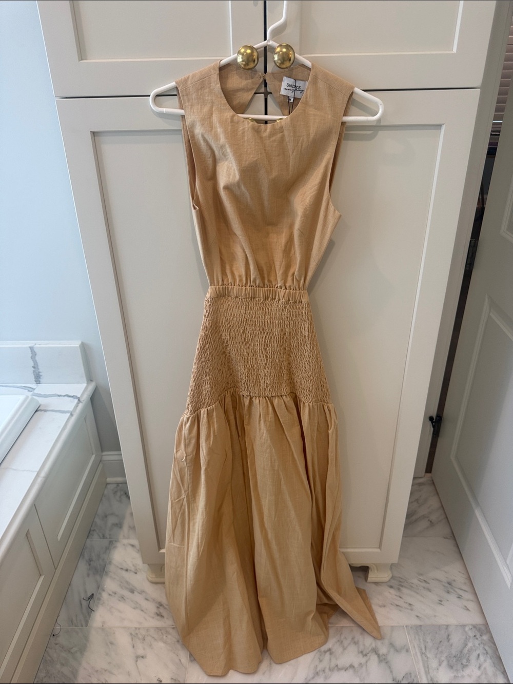 Sleeveless Maxi Dress with Smocked Waist in Tan
